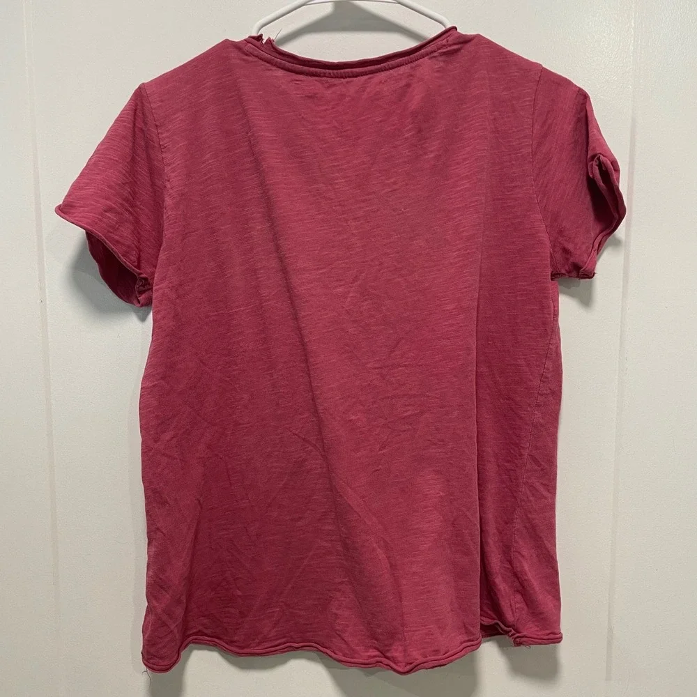 Lucky Brand Womens Pink Slub Knit Embroidered Bird Short Sleeve T-Shirt Small